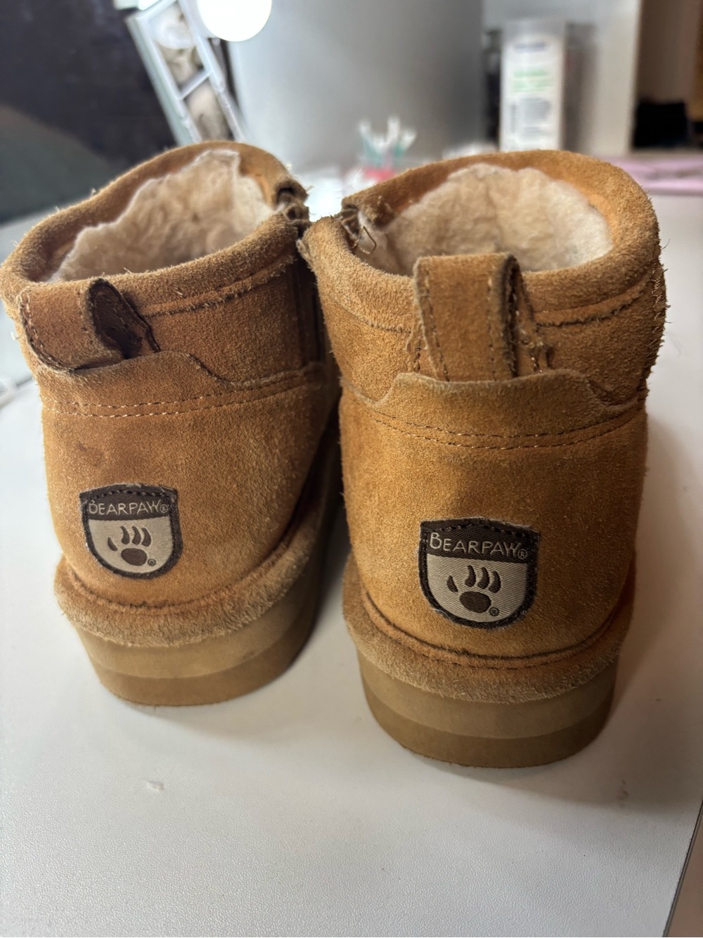 BearPaw Kids Tan Suede Fleece-Lined Ankle Boots